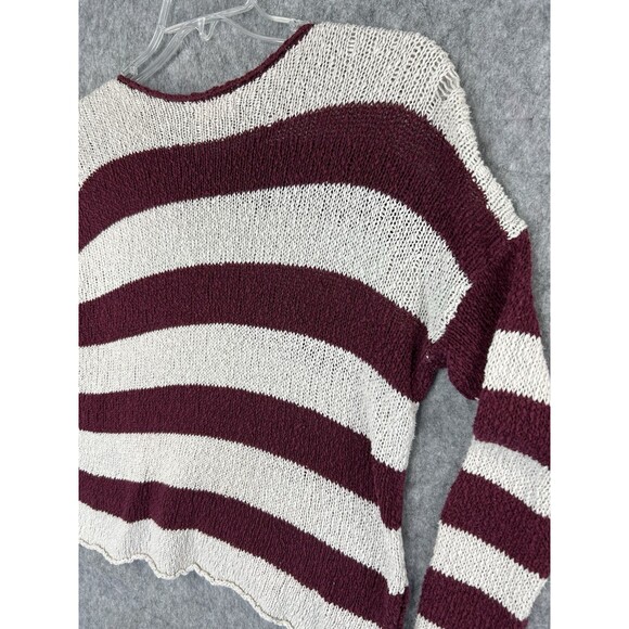 Hollister Cropped Sweater M Red White Stripe Roll Neck Loose Knit Distressed Y2K - Picture 6 of 12